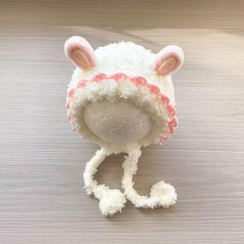 Adorable Children's Plush Knit Hat with Lace Ear Protection for Boys and Girls - Warm and Thick for Autumn and Winter