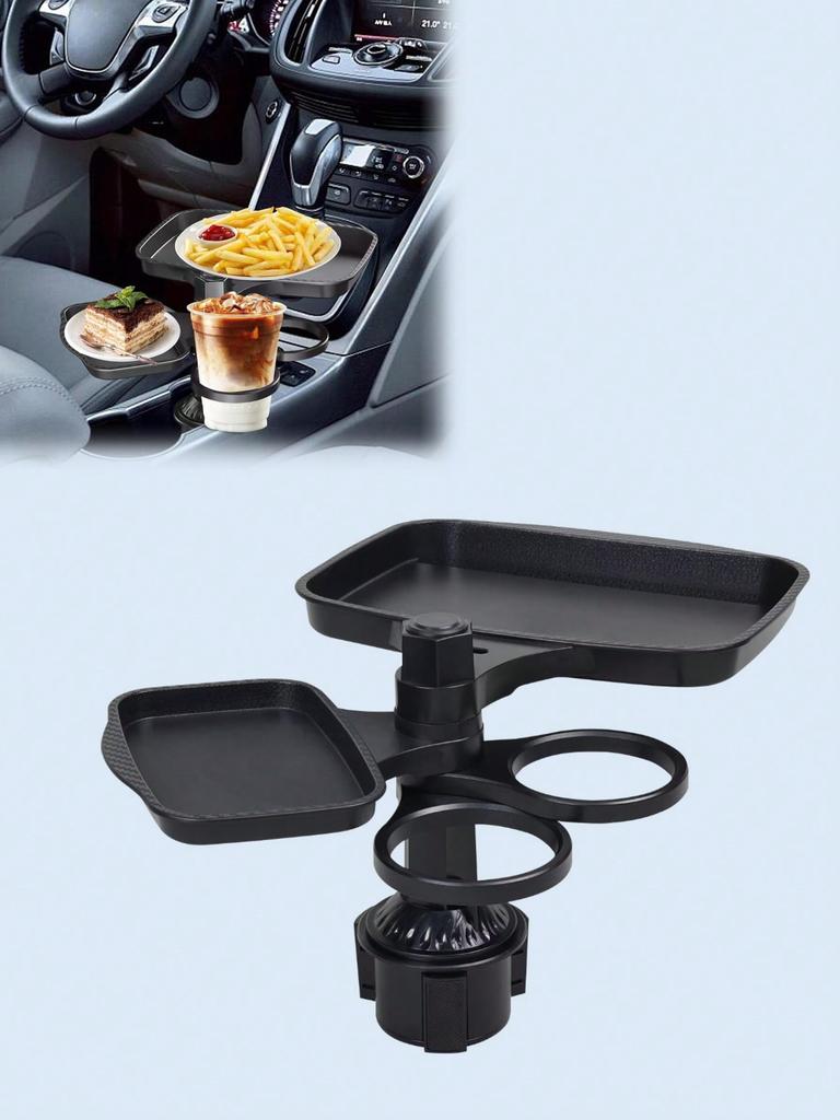 360° drehbarer Auto-Tablett-Tisch – Zwei Getränkehalter, Integrierter Handyhalter, Klappbare Snackablage, Auslaufsichere Essensplattform