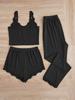 Summer Lace Trim Ribbed Tank Top & Long Pants Pajama Set - Women's Slim Fit Three-Piece