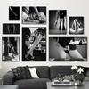 Black and White Retro Sexy Woman CanvasPainting Wine Car Silk Stockings Girls Print Poster Flower Picture for Living Room Decor