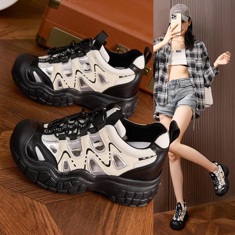 Inner heightening dad shoes women's 2025 spring and summer new sandals hollow sports shoes versatile lightweight casual outdoor shoes