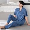 Pure cotton pajamas men's summer lapel short-sleeved trousers 1011 new thin suit men's summer casual loungewear
