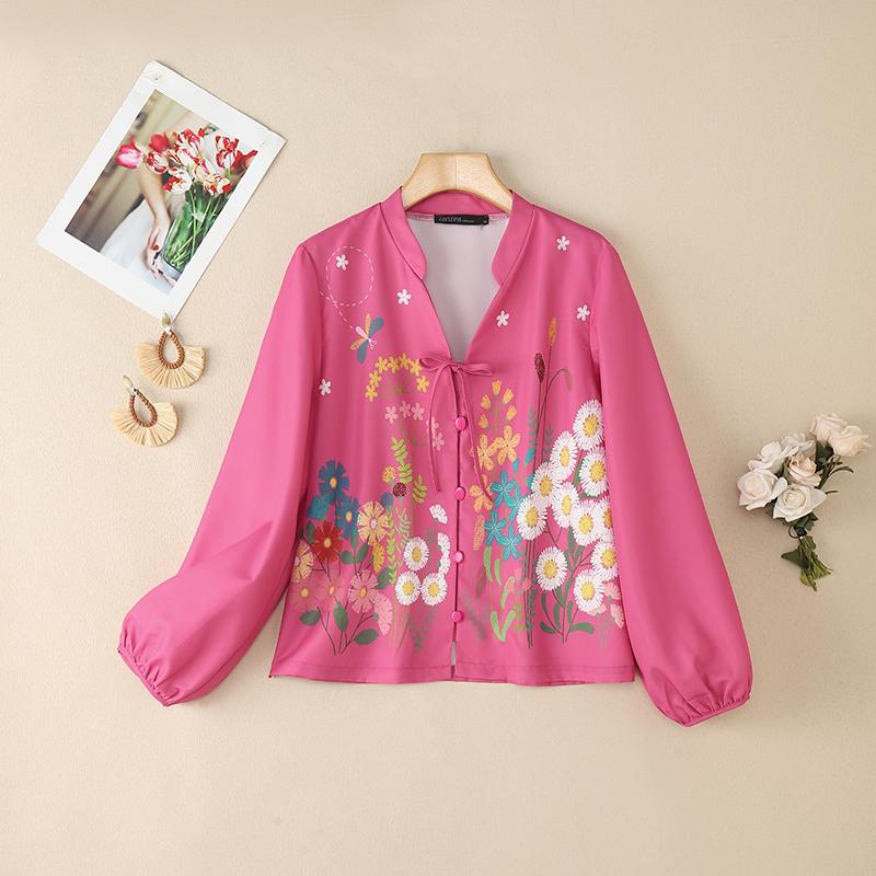ZANZEA Women Casual V-Neck Floral Print Loose Long Sleeve Blouse