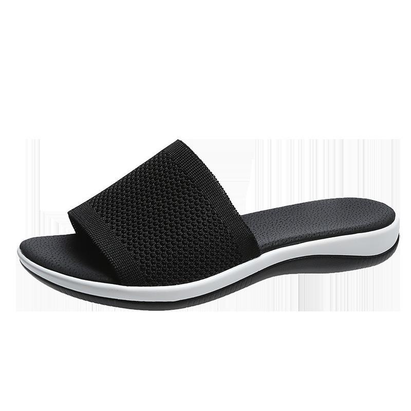Large-sized Thick Slippers Flying Woven Sponge Cake One-line Beach Shoes