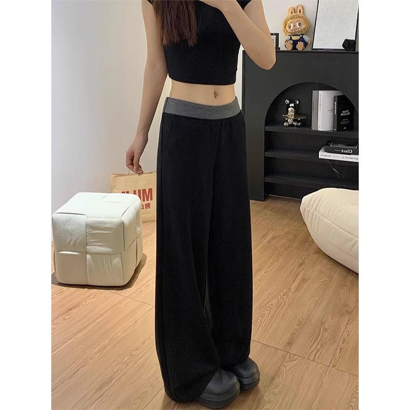 

Лоскутное цветное столкновение с заниженной талией широкие женские спортивные брюки больших размеров весна и осень ленивый ветер повседневные волочащиеся по земле спортивные брюки S чёрный