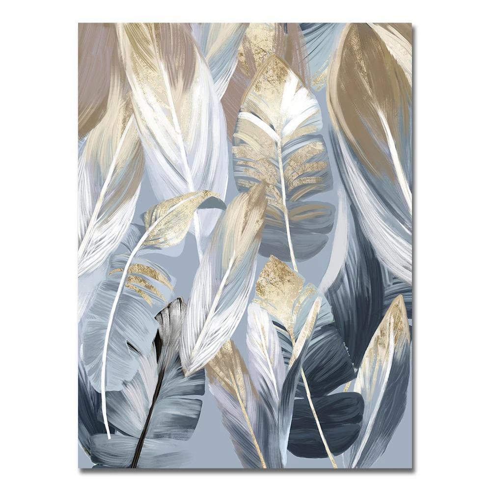 Póster de Hojas de Palma Doradas Abstractas Pintura en Lienzo de Plantas Nórdicas Naturaleza Muerta Arte de Pared Imágenes para Sala de Estar Decoración Interior del Hogar