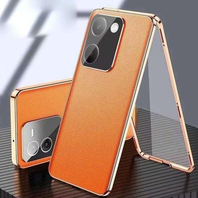 Case for OnePlus ACE 2 3 3V 11 12 13 Pro, Aluminum Bumper with Tempered Glass Sides & Leather Back Phone Bumpers