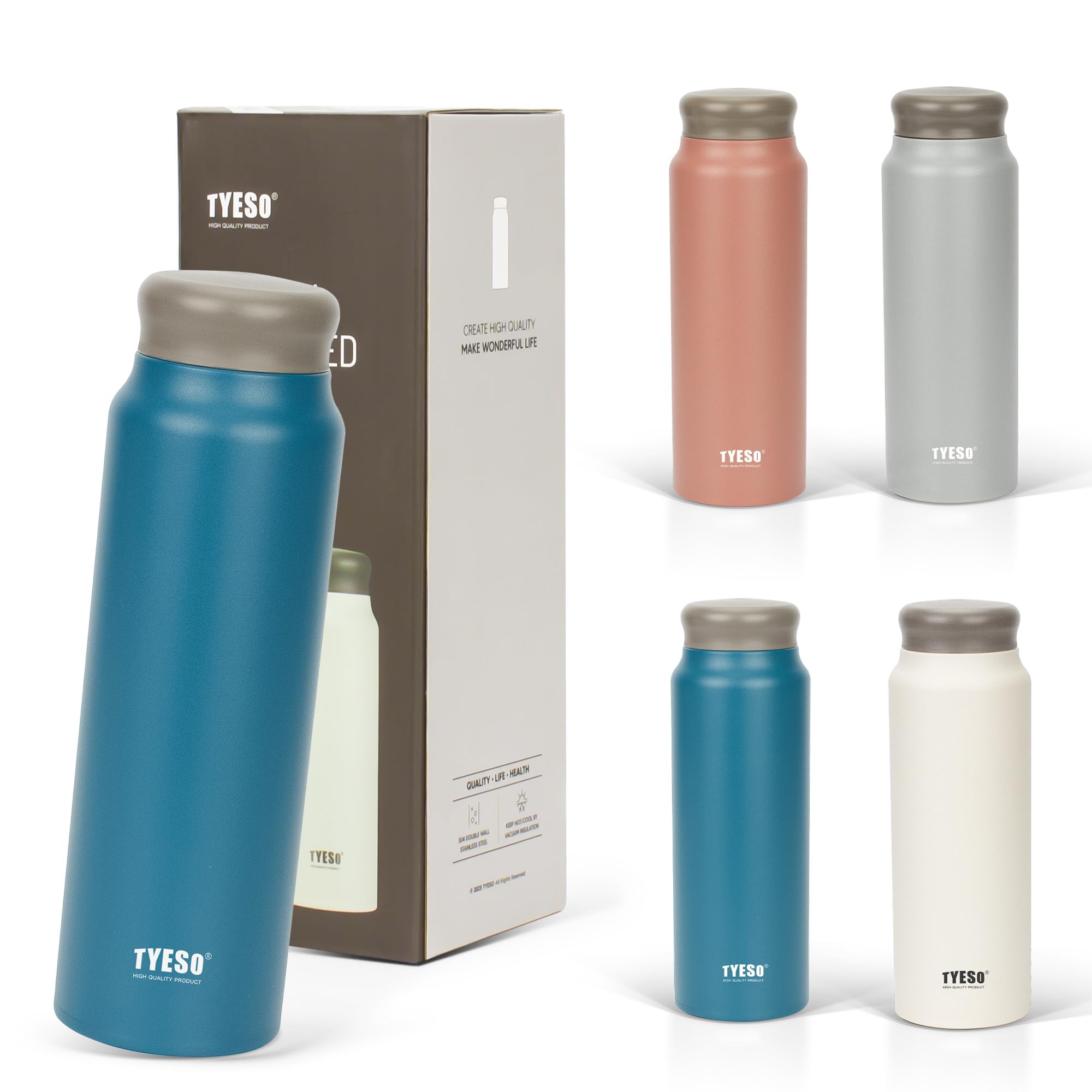 

TYESO Lightweight Slim 500ml Thermos Water Insulates Hot or Cold Vacuum Stainless Double Wide Ideal for Home and Office Adults and Dark Blue Bottle, темно-синий