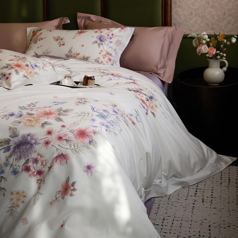 1200TC Egyptian Cotton Flowers Prints Luxury Queen King Size Bedding Set Duvet Cover Set Flat/Fitted Bed Sheet Pillowcases 4Pcs