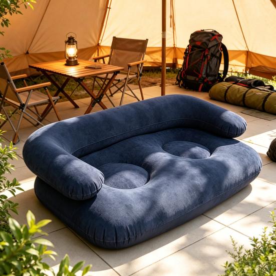 Huaqianguhh Inflatable Flocked Sofa for Adults, Heavy Duty Blow-up Lounge Chair, Single Double Air Couch Indoor Outdoor Living Room