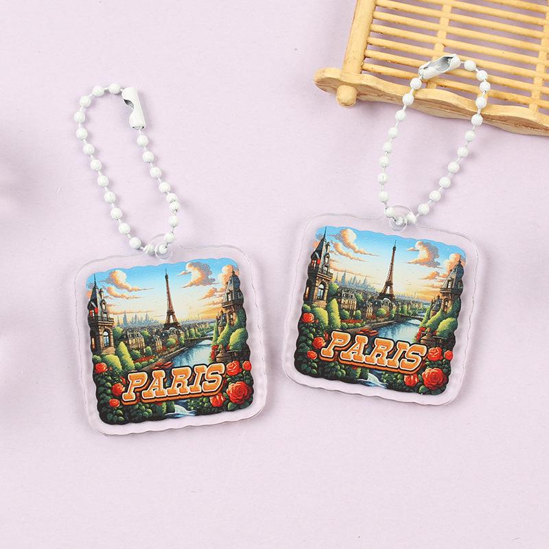 Iconic Landmark Acrylic Keychain Pendant - National Style Architecture Commemorative Souvenir