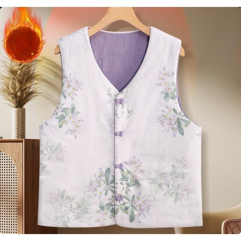 Women's Chinese Style Reversible Sleeveless Vest Cotton Padded Warm Coat Plus Size