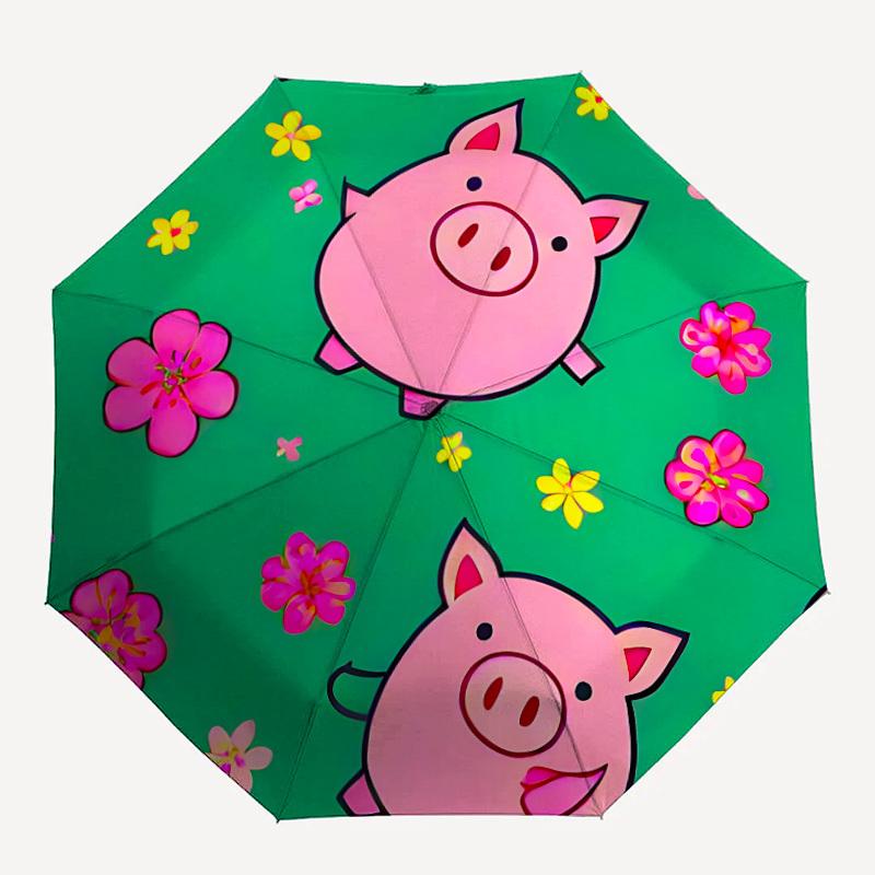 1pc Pig Flowers Automatic Folding Umbrella - 8-Rib Durable Iron Frame, Compact Portable for Daily Travel Yy251205065