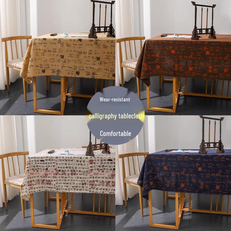 Retro Calligraphy Cotton Linen Tablecloth for Coffee Tables and Desks