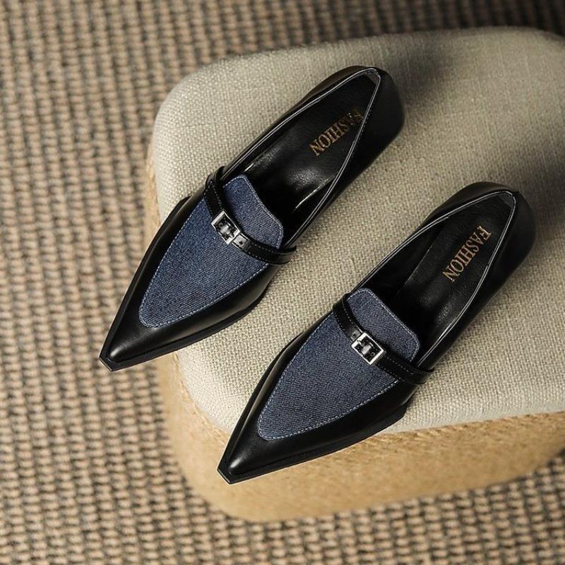 New Summer Style Fashionable Comfortable Wear-resistant Belt Buckle Thick Heel Medium Pointed Matching Women's Single Shoes