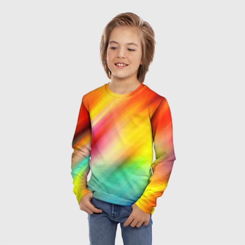 Children's Cartoon Animal Kitten Print Pigment Print T-shirt Boys Cute Long Sleeved Soft Comfortable Top