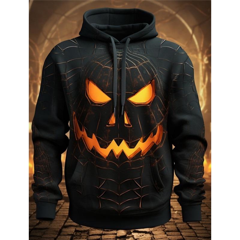 Halloween Men's Graphic Hoodie Pumpkin Prints Classic Casual 3D Pullover Holiday Going Out Hoodies Thin Style Long Sleeve Hooded
