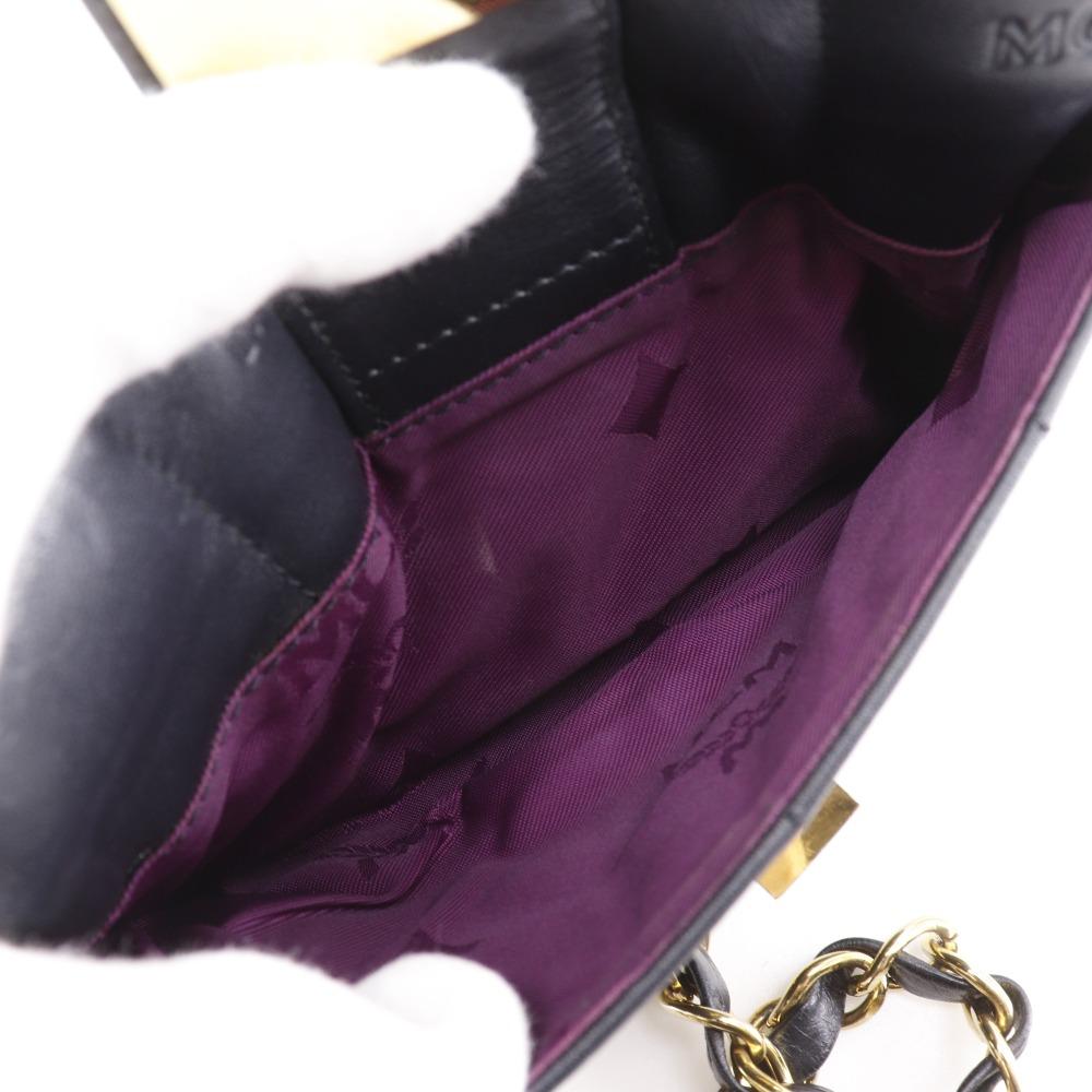 MCM Mini ChainShoulder Shoulder Bag Black Leather Women Used