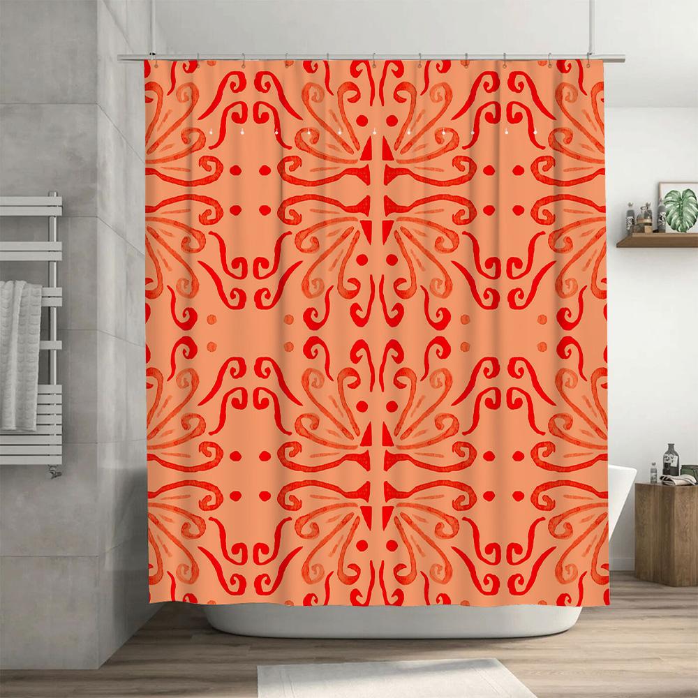 Modern Decorative Shower Curtains: Printed Bath Shrink Wrap Waterproof Fabric For Bathroom Accessories Orange Red Floral Pattern