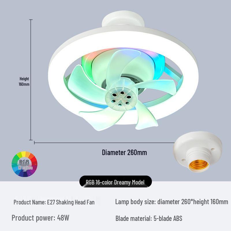 360° RGB Rotating Fan Light with Remote, E27 Base, Stepless Dimming, Three-Color Control