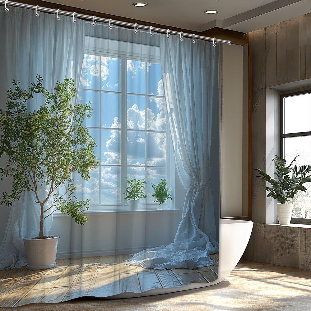 Sunny Window with Greenery Waterproof Shower Curtain for Bathroom Decor