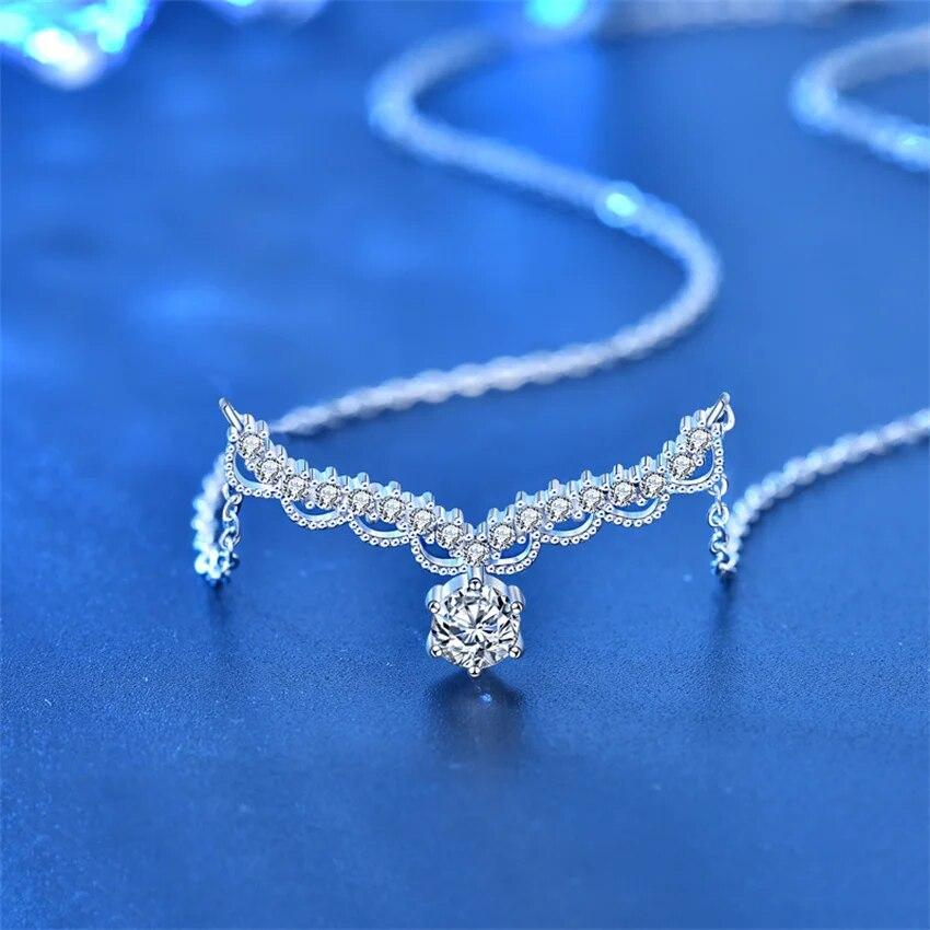 S925 Sterling Silver Antler Deer Horn Pendant Necklace 0.5CT Moissanite Christmas Holidays Brand Jewelry For Woman