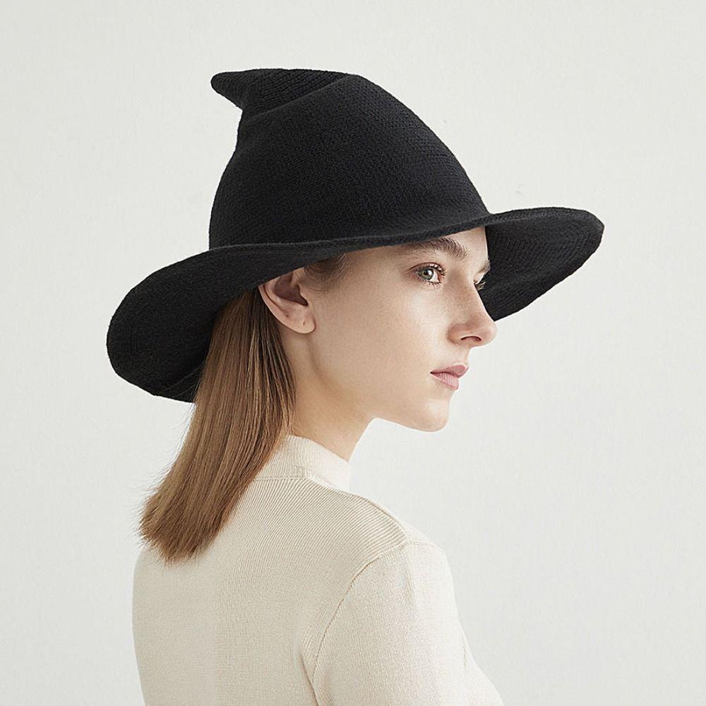 Solid Color Witch Hat Wool Halloween Hat Foldable Wool Bucket Hat  Party