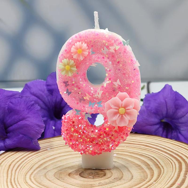 

Flower Sea Digital Candle Creative Design Birthday Cake Party Decoration Handmade DIY Candle Independent Packaging Number 9