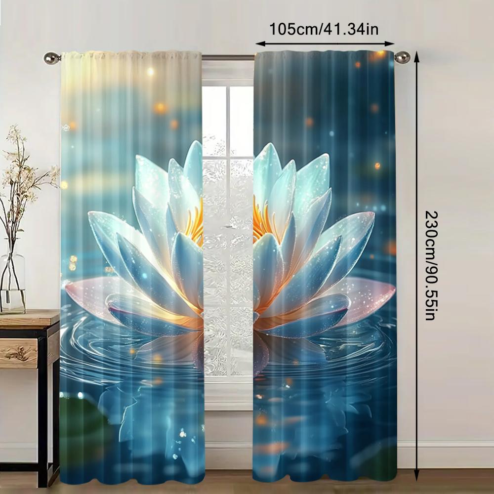 2pc,  Window Curtains Lotus Versatile Fabric,Without Electricity Wall Decor Suitable for With Rod Pockets, Translucent Polyester