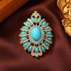 1Pc New Ethnic Style Imitation Turquoise Hollow Geometric Brooch Female Simple Summer Anti-light Pin Buckle Shawl Jacket Accessories