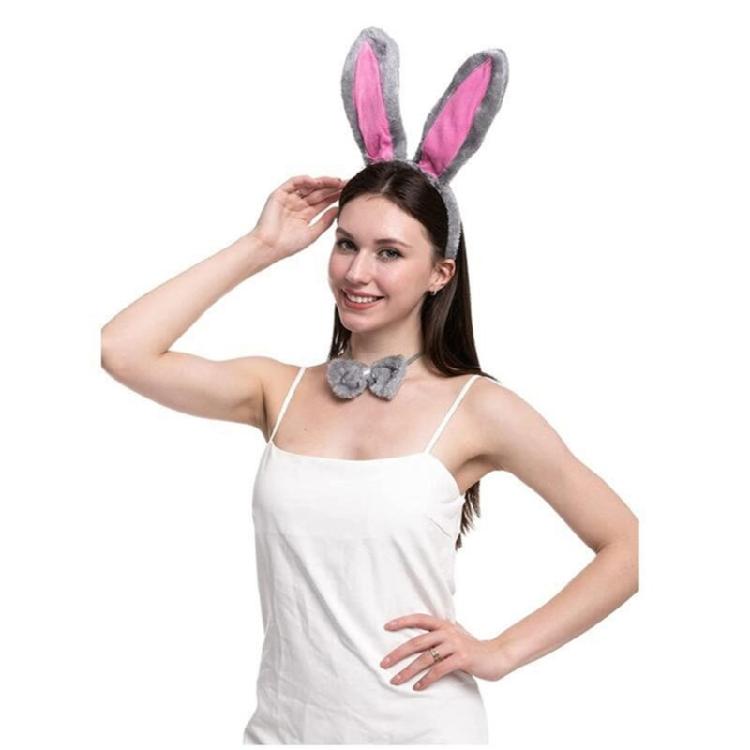 Easter Rabbit Costume Set Plush Rabbit Ears Hair Bands Rabbit Ears Headbands Bowtie Tail Set Animal Hair Hoop Set