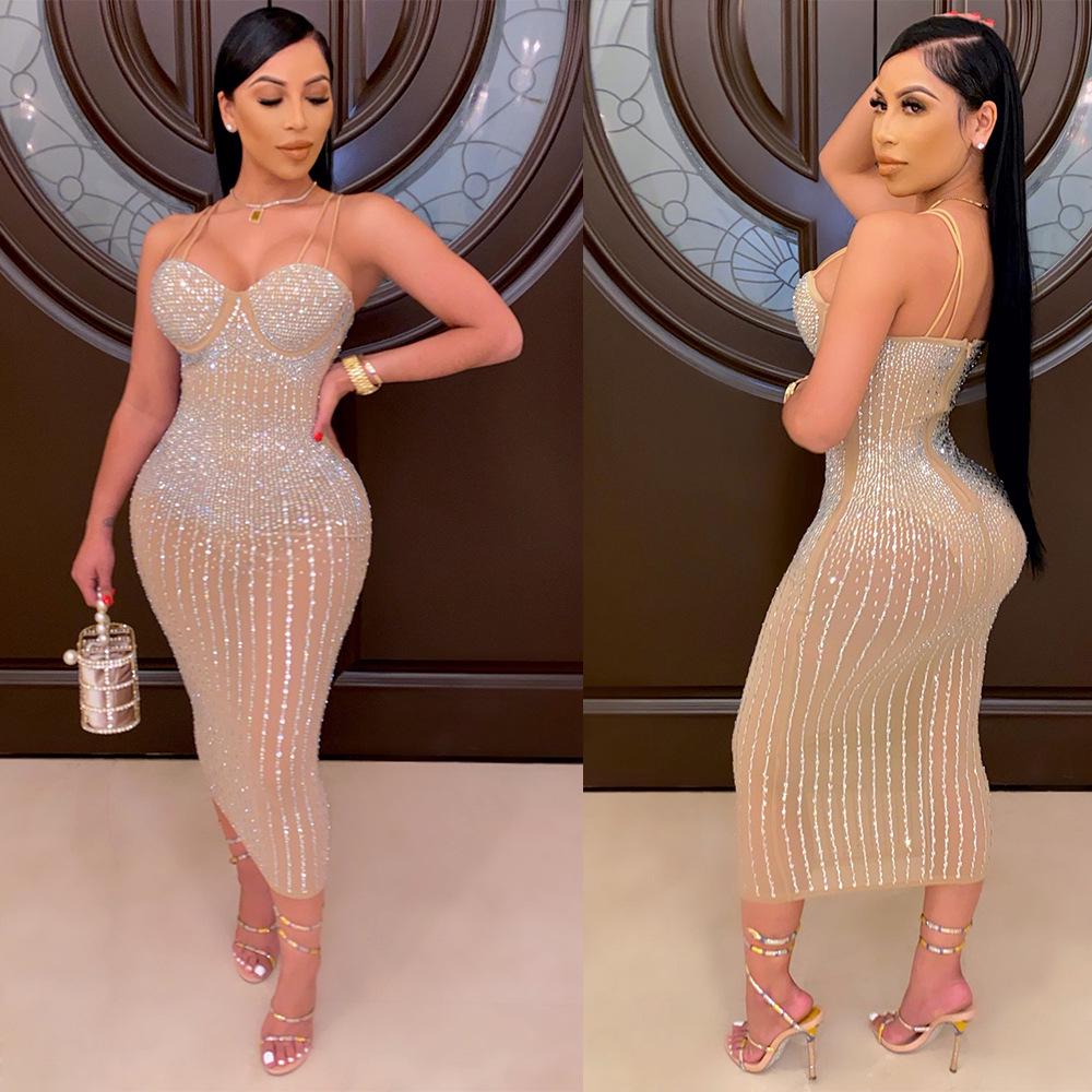 VK2072 Dámské štíhlé průsvitné šaty Hot Diamond