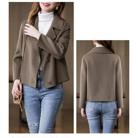 Women Jacket Lapel Solid Color Single-breasted Double-sided Woolen Coat Loose Thermal Short Type