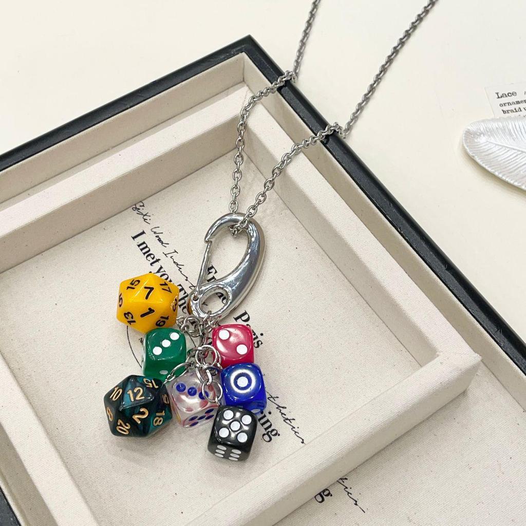Unique Multi-Element Colorful Dice Pendant Keychain Necklace