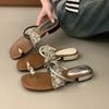 Holiday style! With skirt silver metal toe slippers women summer wear socialite thick heel French beach cool slippers
