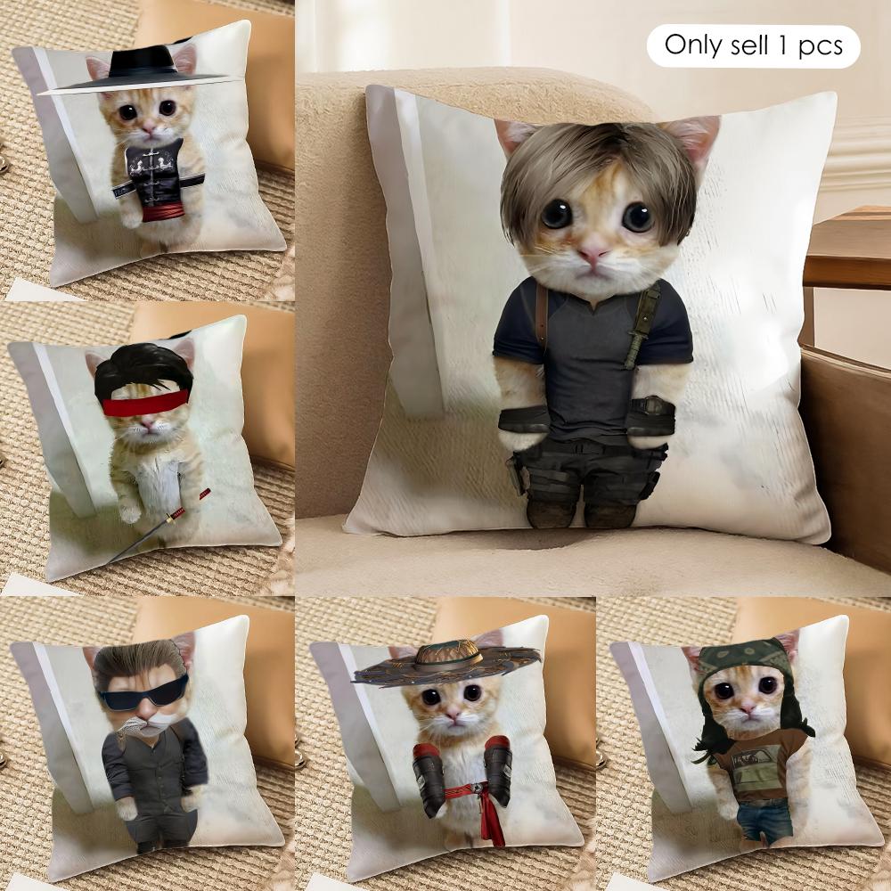 Cute Cat Funny Cushion Cover Silky Short Plush Invisible Zipper Dustproof Sofa Pillow Case For Home Decor