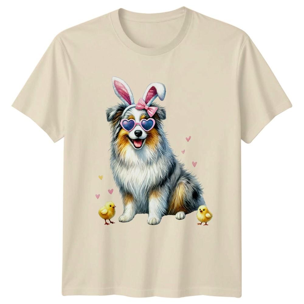 Dog Wearing Bunny Ears And Heart Unisexs TShirt Australian Shepherd Easter