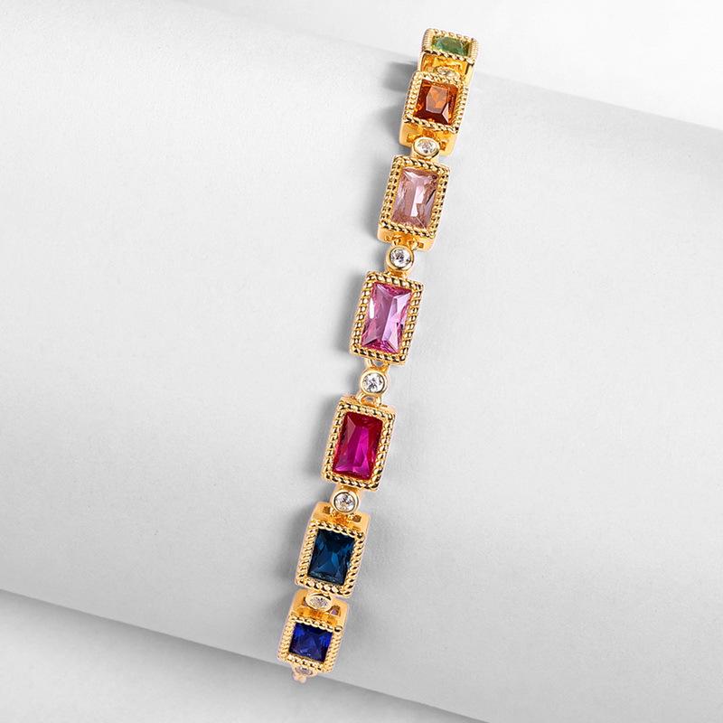 S925 Silver Gold-Plated Rainbow Zircon Bracelet with Multi-Color Gemstones - Luxurious Holiday Gift