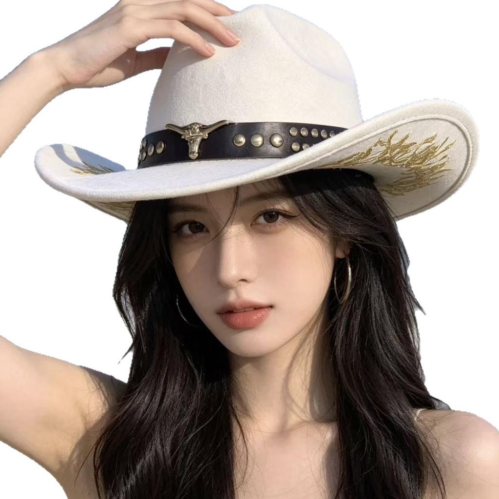Summer New European and American Style Western Cowboy Hat Women's Bull Head Decorative Cowboy Hat Internet Celebrity Popular Jazz Hat