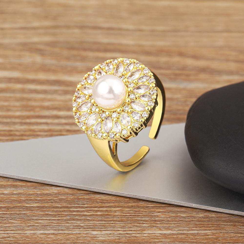 

Nidin New Sweet Pearl Rings Open Adjustable Zircon Jewelry Fashion Engagement Wedding Party Female Gift Accessories Charm білий