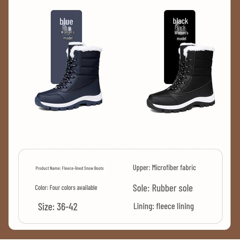 Women's Outdoor Long Winter Boots, Thick Velvet Lining, Warm Plus Size 42 Snow Footwear