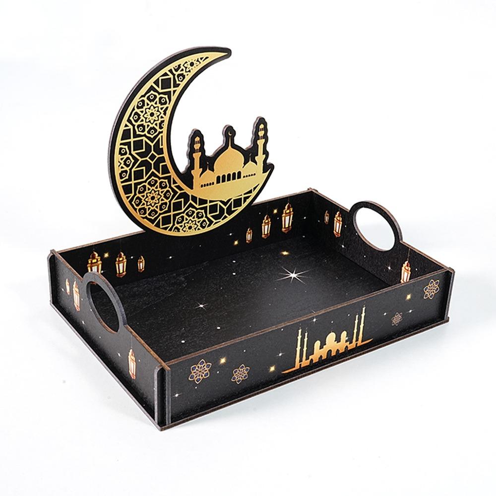 Stern Mond Ramadan Holztablett Handgefertigter Lebensmittelhalter Eid Mubarak Snacktablett Eid Mubarak Feier