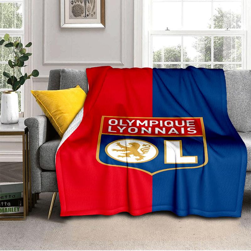 Lyonnais Football Crest Blanket Lightweight Ideal Bedding Blanket Perfect for Travel, Camping, Living Rooms, Offices, Sofas, Fan Christmas Gift