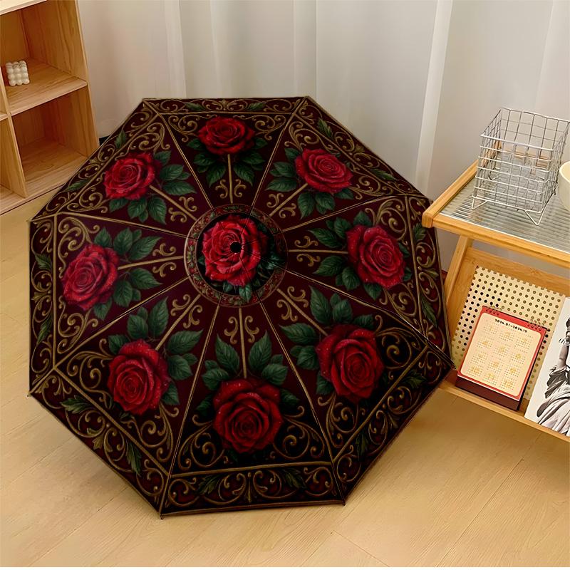 

Crow Purple Rose Theme Automatic Umbrella Compact 8-Rib Design Sturdy Construction Durable Everyday Carry Umbrella Stylish Accessory