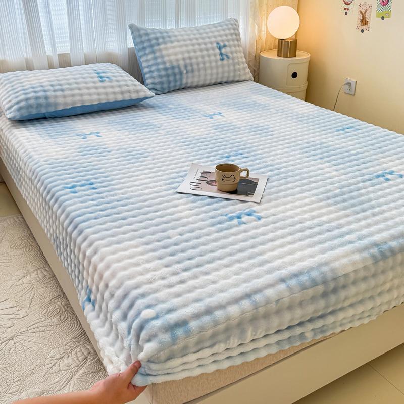 Warm Thick Bed Sheet for Winter Single/Queen/King Fleece Pluffy Fitted Bed Sheet Cartoon Mattress Cover(pillowcase Need Order)
