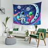 Astronaut Außerirdischer Wandteppich Kosmische Pizza-Party Psychedelische Weltraumkunst Polyester 5161 für Schlafzimmer oder Wohnheim