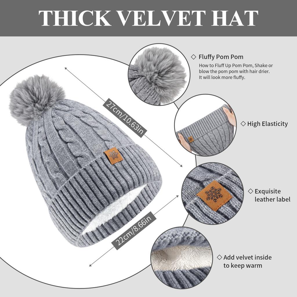 Knitted Hat Scarf Gloves Set Women's Winter Double Layer Plus Velvet Thick Outdoor Warm