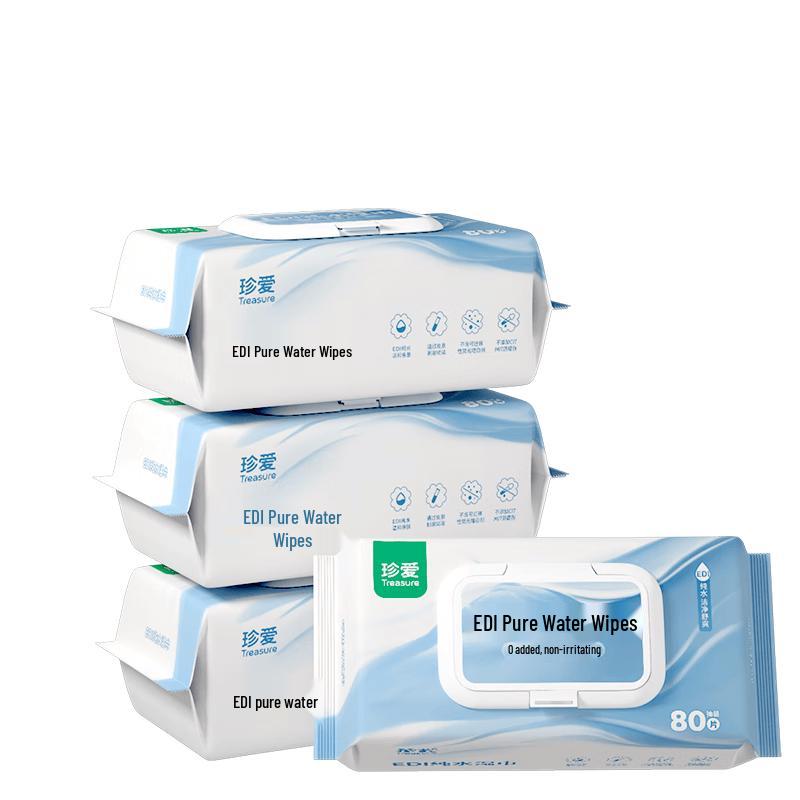 Zhenai EDI Pure Water Wipes with Lid (80 Sheets x 4 Packs)