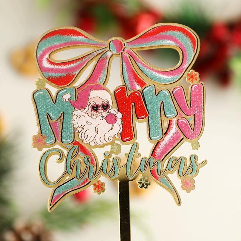 Christmas Cake Decoration  Ins Style Acrylic Diverse Patterns Merry Christmas 2025  Year Cake Insert Card Decoration