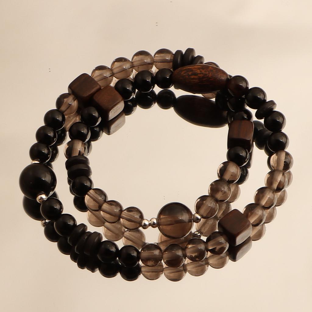 New Chinese double circle tea crystal obsidian sandalwood coconut shell spacer zen bracelet bracelet Douyin explosion wholesale